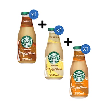 Starbucks Frappuccino Coffee Drink 250ml + Starbucks Frappuccino Vanilla Coffee Drink 250ml + Starbucks Frappuccino Caramel Coffee Drink 250ml