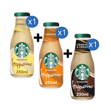 Starbucks Frappuccino Cookies &amp; Cream Coffee Drink 250ml + Starbucks Frappuccino Vanilla Coffee Drink 250ml + Starbucks Frappuccino Caramel Coffee Drink 250ml