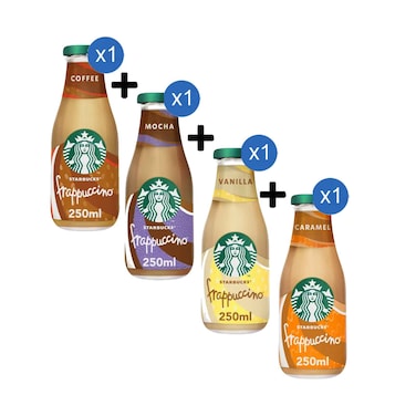 Starbucks Frappuccino Coffee Drink 250ml + Starbucks Frappuccino Mocha Coffee Drink 250ml + Starbucks Frappuccino Vanilla Coffee Drink 250ml + Starbucks Frappuccino Caramel Coffee Drink 250ml