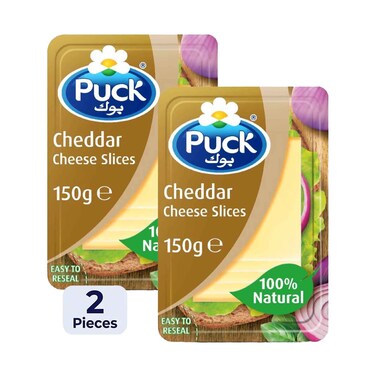 Puck Cheddar Natural Cheese Slices 150g &amp; Puck Cheddar Natural Cheese Slices 150g