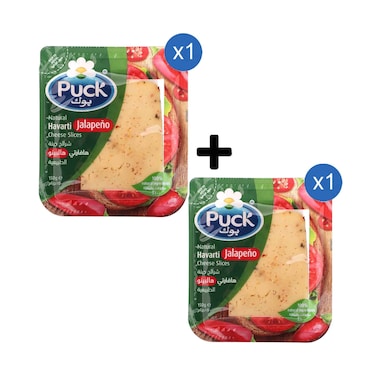 Puck Natural Havarti Jalapeno Cheese Slices 150g + Puck Natural Havarti Jalapeno Cheese Slices 150g