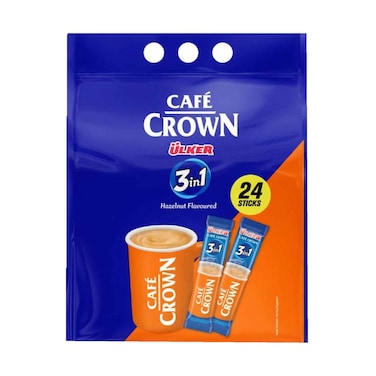 Ulker Cafe Crown 3 in 1 Hazelnut Flavoured Coffee 18gx24 Pieces