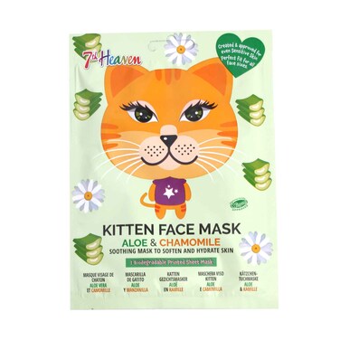 7th Heaven Kitten Face Mask With Aloe &amp; Chamomile. Soothing Mask To Soften &amp; Hydrate Skin 1 Piece Sheet Mask