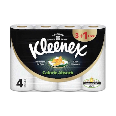 مناديل مطبخ كلينكس بريميوم لامتصاص السعرات الحرارية، 3 طبقات، 4 لفات