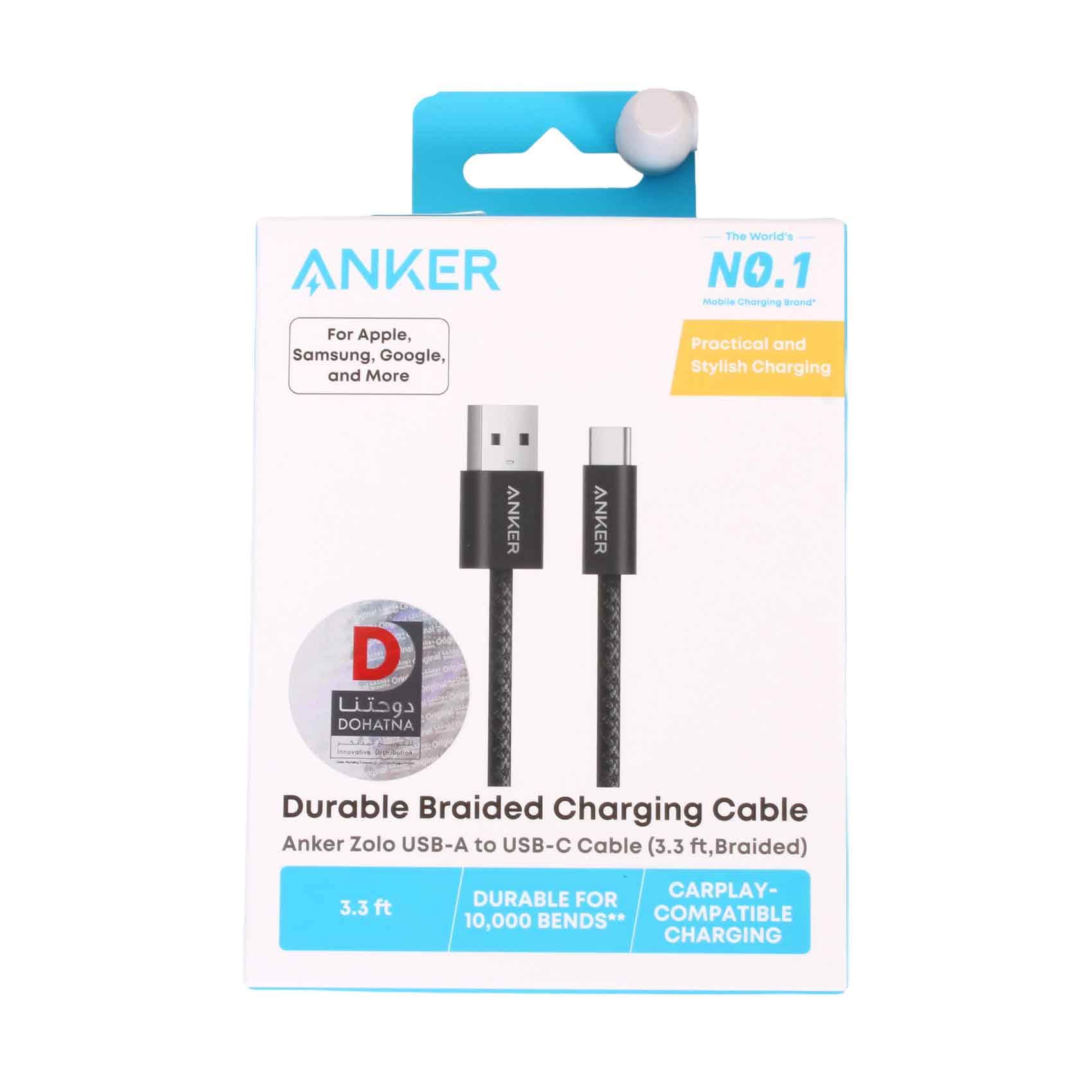 Anker Braided Charging Cable USB-A to USB-C 3.3ft – Black