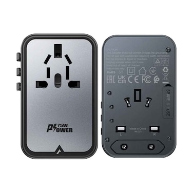 Acefast Travel Plug Adapter Universal Socket With 5 Fast Ports PD75W Gan (3xUSB-C+2xUSB-A) 2300Watts