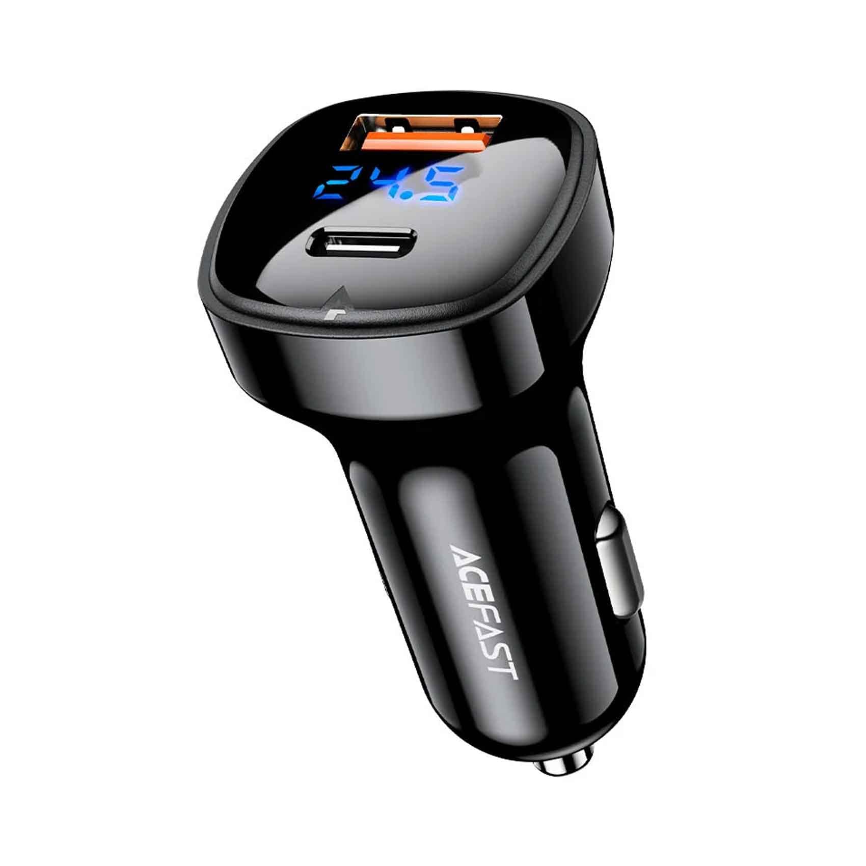 Acefast Fast Charge With Digital Display Dual Port Metal Car Charger B4, 66 Watts