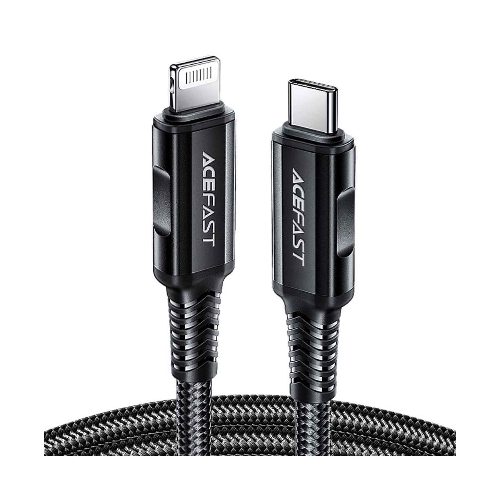 Acefast Fast Charging Data Cable Wear Resistant Nylon Braid USB-C To Lightning, Black, C04-01