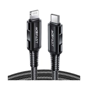 Acefast Fast Charging Data Cable Wear Resistant Nylon Braid USB-C To Lightning, Black, C04-01