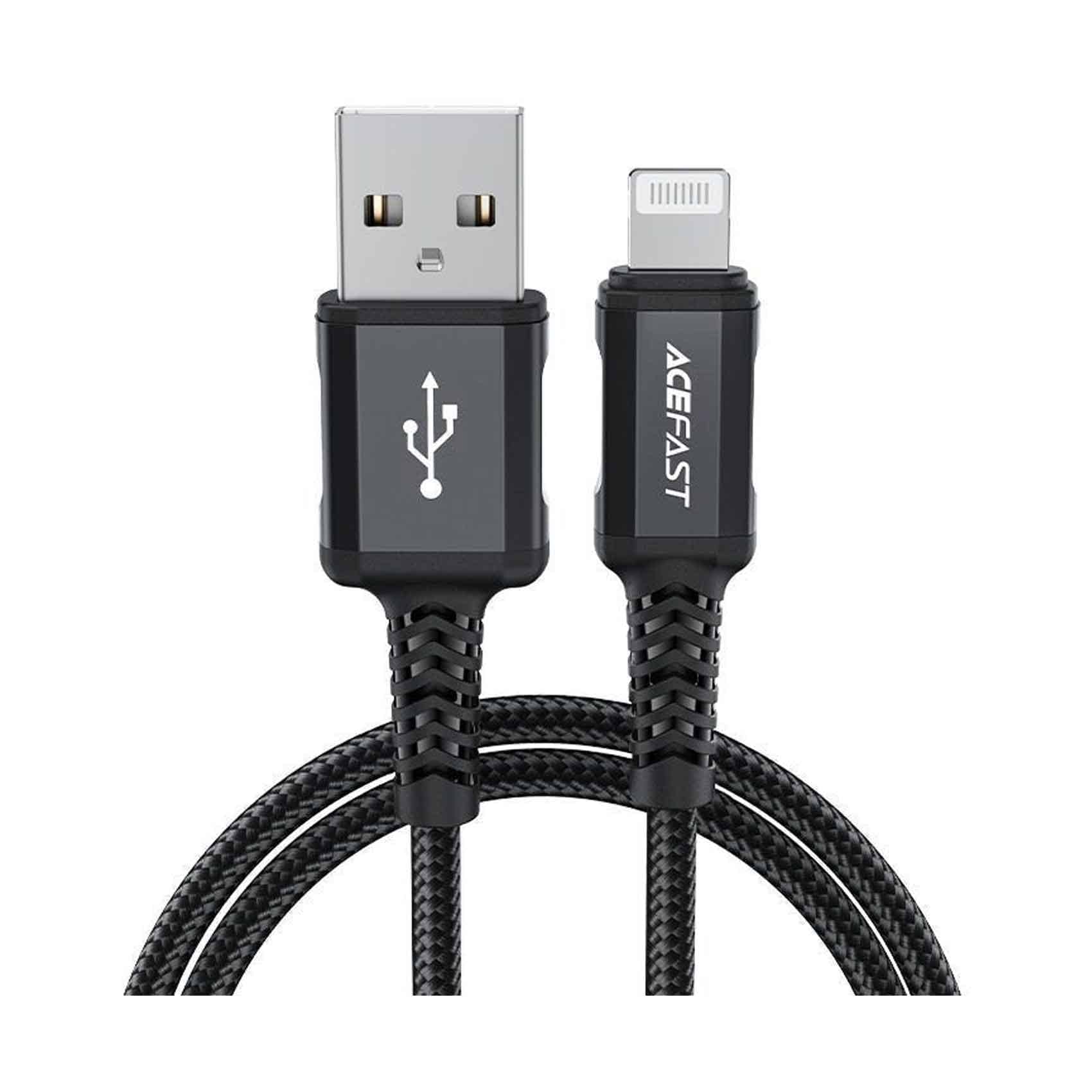 Acefast Fast Charging Data Cable Wear Resistant Nylon Braid USB-C To Lightning, Black, C04-02