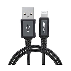 Acefast Fast Charging Data Cable Wear Resistant Nylon Braid USB-C To Lightning, Black, C04-02