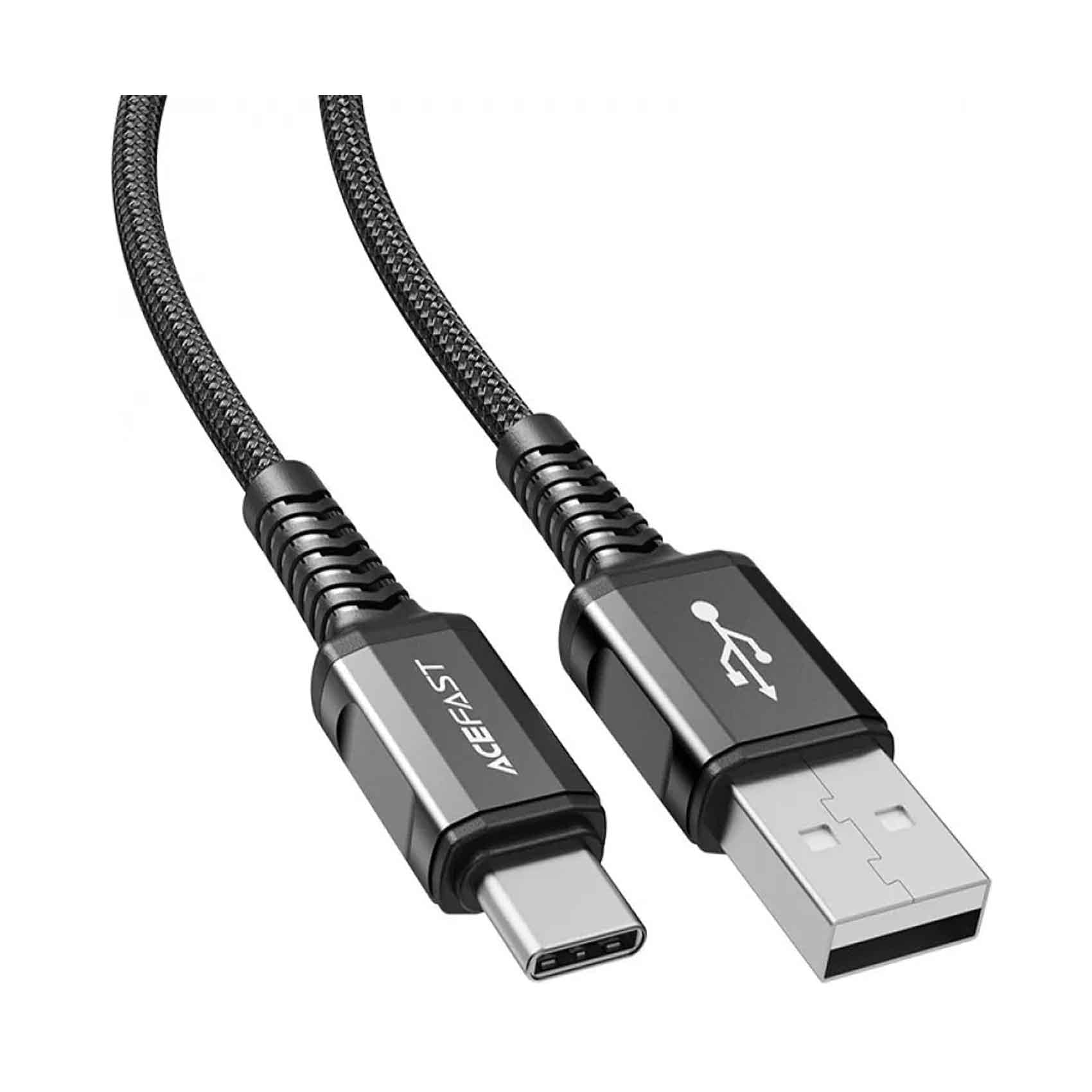 Acefast Fast Charging Data Cable Safe & Durable Wear Resistant Nylon Braid USB-A To USB-C, Black, C01-04