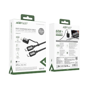 Acefast Fast Charging Data Cable 2 in 1 Multi Charge USB-C To USB-C/ Lightning C20-01