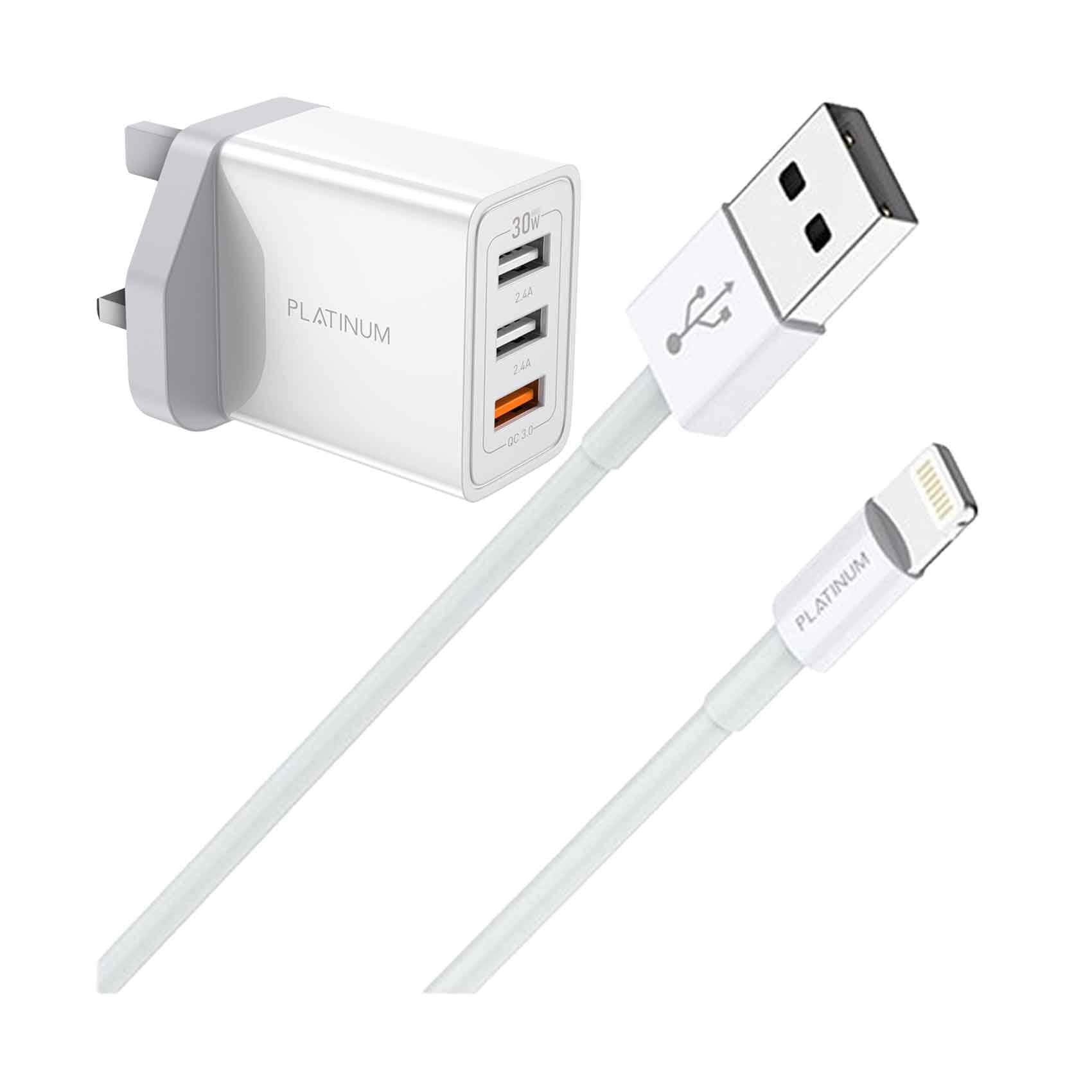 Platinum Wall Charger Glory Series + Platinum USB-A - Lightning Cable 1.2m P-COMGLTWH White