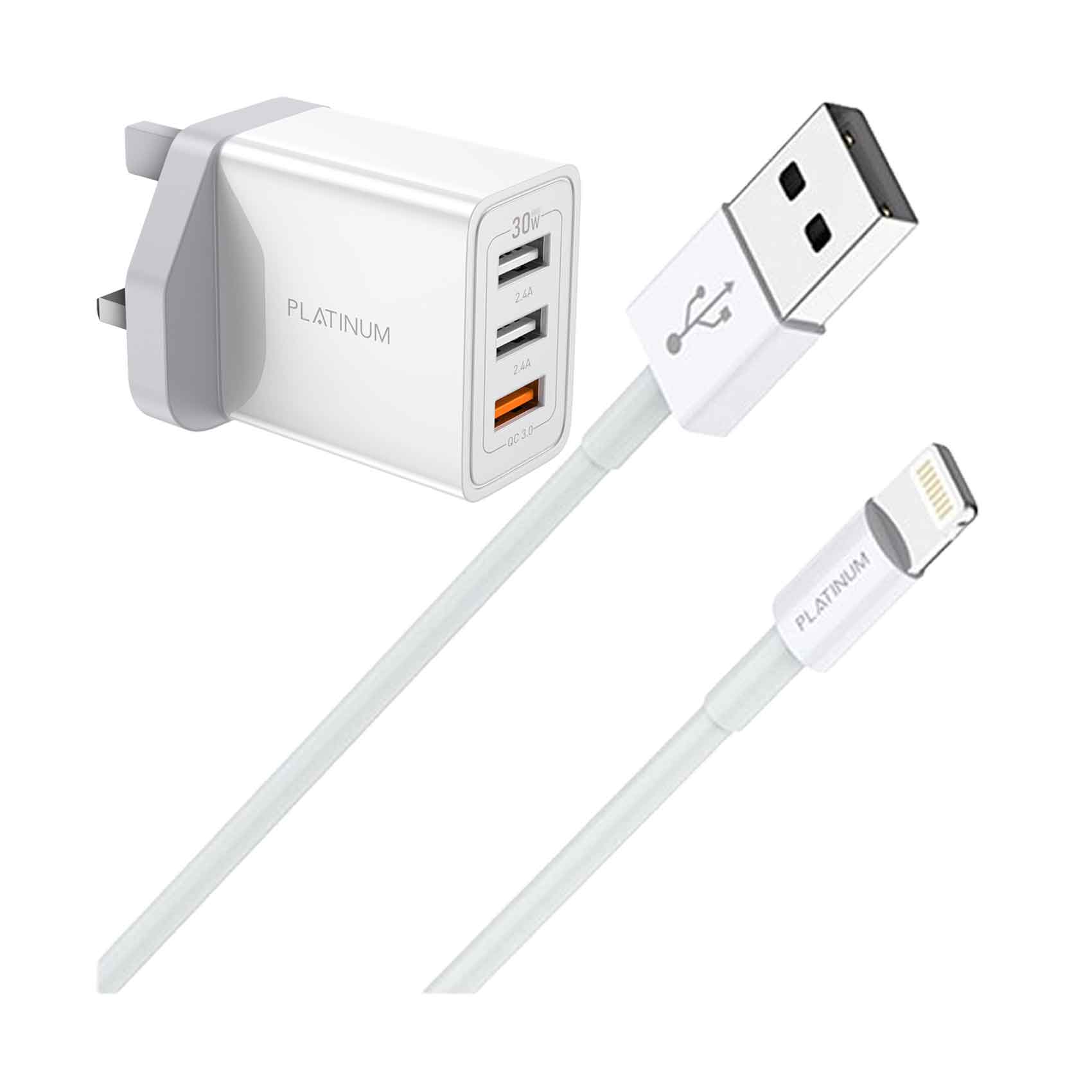 Platinum Wall Charger Glory Series + Platinum USB-A - Lightning Cable 1.2m P-COMGLTWH White