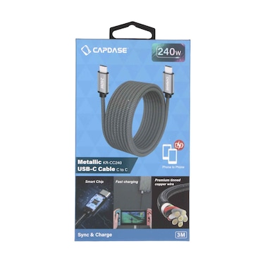 كابداس كابل شحن سريع معدني بطول 3 أمتار من نوع يو اس بي سي إلى يو اس بي سي بقدرة 240 واط