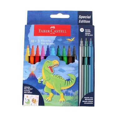 Faber Castell Felt Tip Pens 10+3 With Dinosaur Sticker Set