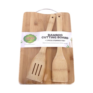Gitco Bamboo Cutting Board Wooden Cutlery 3 Pieces