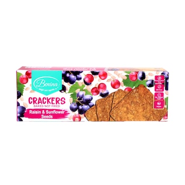 Benina Crackers Raisin &amp; Sunflower Seeds, Baked Not Fried 90g