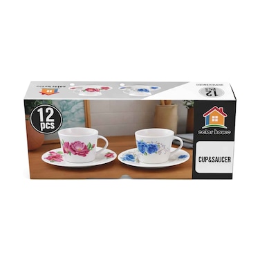 Color House Cup &amp; Saucer New Born China 12 Pieces