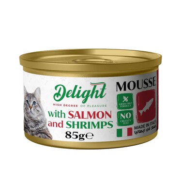 طعام القطط الرطب ديلايت موس بنكهة السلمون والروبيان 85 غرام