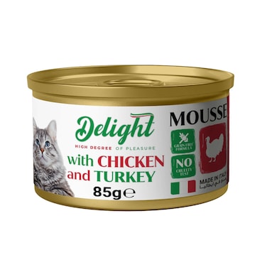 طعام القطط الرطب ديلايت موس بنكهة الدجاج والديك الرومي 85 غرام