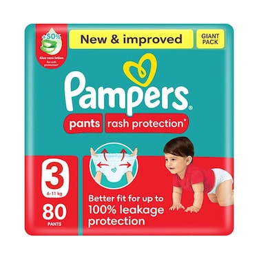 Pampers Pants Rash Protection Giant Saving Pack Size 3, 6-11 kg, 80 Pants