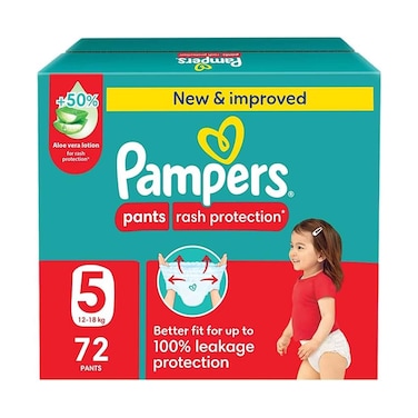 بامبرز بانتس للحماية من الطفح الجلدي، عبوة جامبو، مقاس 5، 12-18 كجم، 72 حفاضة