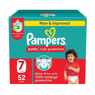 بامبرز بانتس للحماية من الطفح الجلدي، عبوة جامبو، مقاس 7، وزن 17 كجم فأكثر، 52 حفاضة