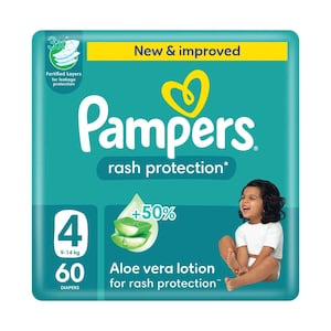 Pampers Rash Protection Baby Diapers Mega Pack Size 4, 9-14kg, 60 Diapers