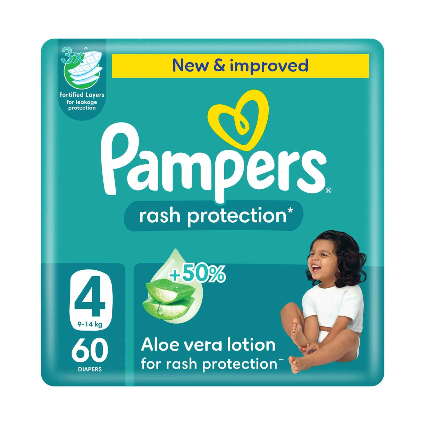 Pampers Rash Protection Baby Diapers Mega Pack Size 4, 9-14kg, 60 Diapers