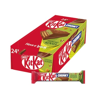 Nestle KitKat Chunky Wafer Bar, Milk Chocolate Filled With Pistachio, Kunafa &amp; Crunchy Biscuits 41gx24 Pieces
