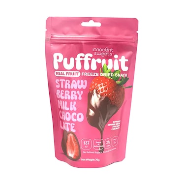 Innocent Sweets Puffruit Real Fruit Freeze Dried Strawberry Dipped in Milk Chocolate 75g