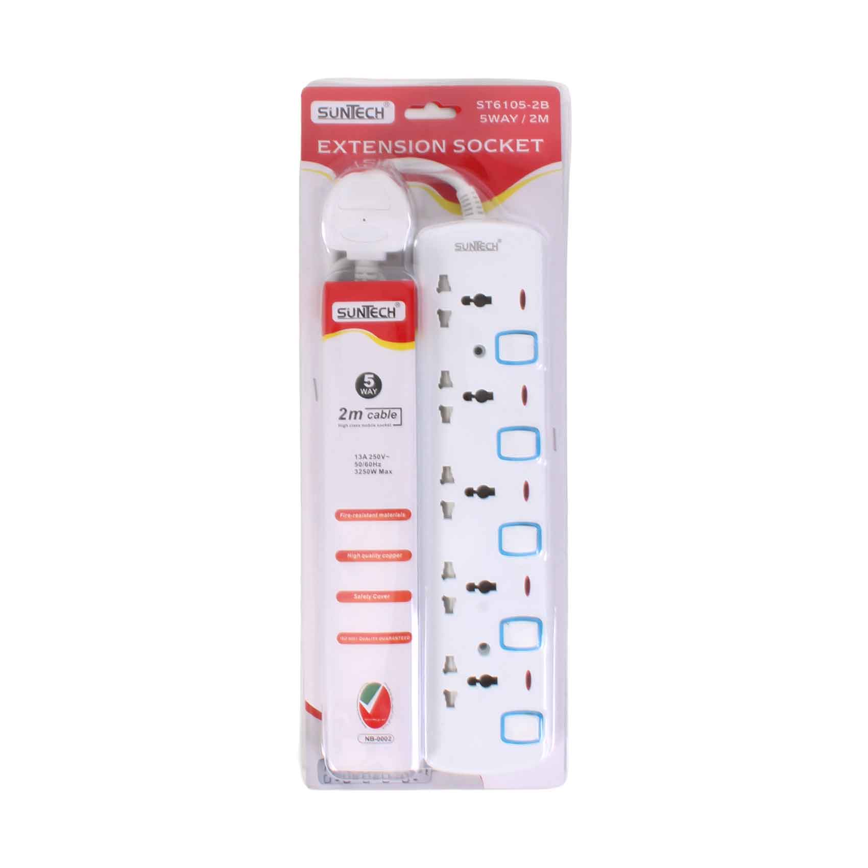Suntech Extension Socket 5 Way 2 Meters ST-6105-2B