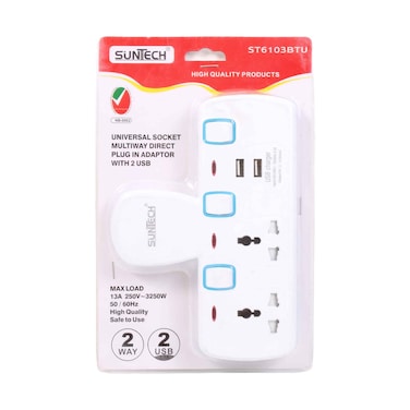 محول مقبس عالمي متعدد المنافذ من صنتك، ثنائي الاتجاه مع منفذ USB، ST6103BTU
