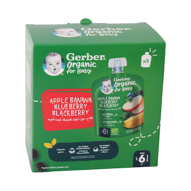 Gerber Organic For Baby From 6 Months Apple Banana Blueberry Blackberry 90gx5 Pieces