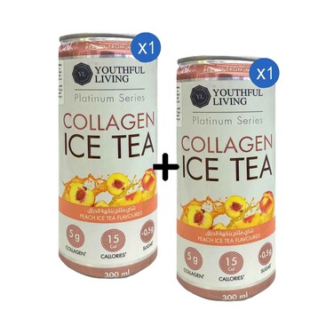 شاي مثلج بنكهة الخوخ والكولاجين من يوث ليفينج، 300 مل × قطعتين