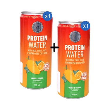 Youthful Living Protein Water With Real Fruit Juice &amp; Hydrolysed Collagen, Mango &amp; Orange Flavoured Drinks 300ml +1 Piece