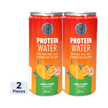 Youthful Living Protein Water With Real Fruit Juice &amp; Hydrolysed Collagen, Mango &amp; Orange Flavoured Drinks 300mlx2 Pieces