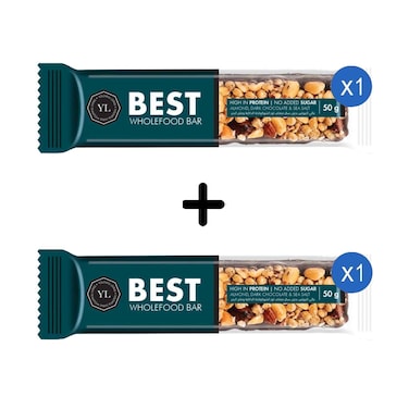 لوح يل بيست المصنوع من مكونات طبيعية بالكامل مع اللوز والشوكولاتة الداكنة وملح البحر 50 غرام + قطعة واحدة