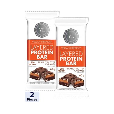 Youthful Living Layered Protein Bar Peanut Butter Caramel Biscuit 60g x2 Pieces