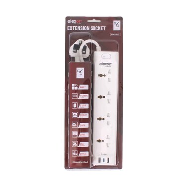 Elexon 4 Way 2 USB 1 Type C Extension Socket 2m