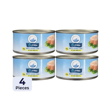 قطع تونة أوشيانا البيضاء في زيت دوار الشمس 160 غرام + 3 قطع