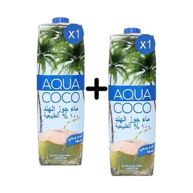ماء جوز الهند الطبيعي 100% من أكوا كوكو، لتر واحد + قطعة واحدة