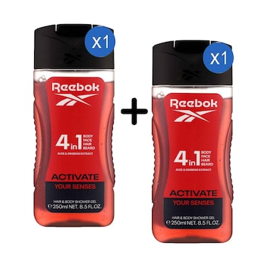 Reebok 4 In 1 Shower Gel Activate Your Senses With Aloe &amp; Ginseng Extract 250ml + 1 Piece