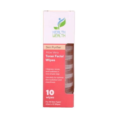 Health Wealth Aloe Vera Skin Hygiene Facial Toner Wipes  4.5mlx10 Pieces