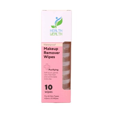Health Wealth Waterproof Makeup Remover Wipes Purifying  4.5mlx10 Pieces