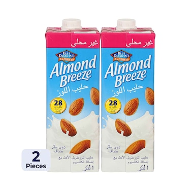 حليب اللوز غير المحلى طويل الأمد من بلو دايموند، عبوة من قطعتين، سعة 1 لتر.