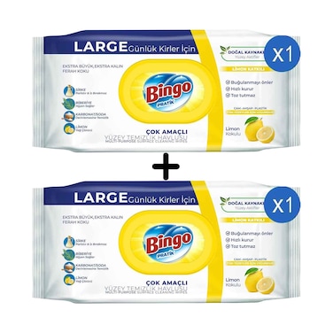 مناديل بينغو المبللة متعددة الأغراض لتنظيف الأسطح برائحة الليمون، 96 قطعة + قطعة واحدة