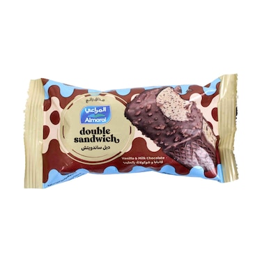 Almarai Double Sandwich Ice Cream Vanilla &amp; Milk Chocolate Coated 100ml